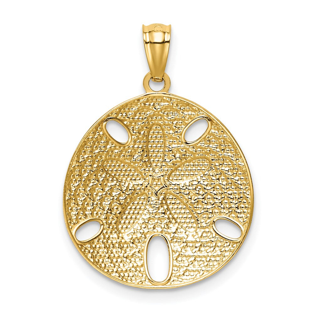 Alternate view of the 14k Yellow Gold and White Rhodium Sand Dollar Pendant, 19mm (3/4 Inch) by The Black Bow Jewelry Co.