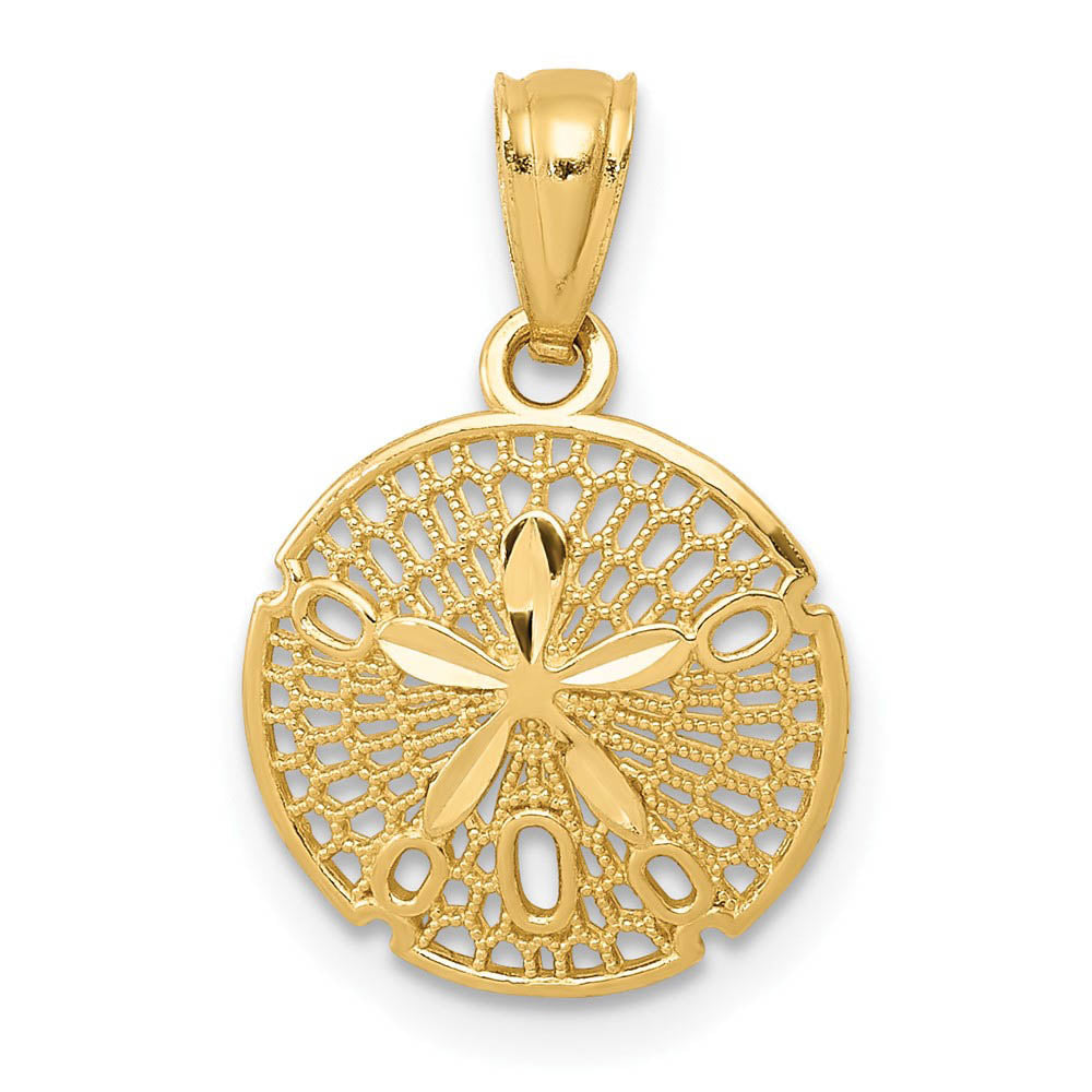 14k Yellow or White Gold Filigree Sand Dollar Pendant, 13mm (1/2 Inch)