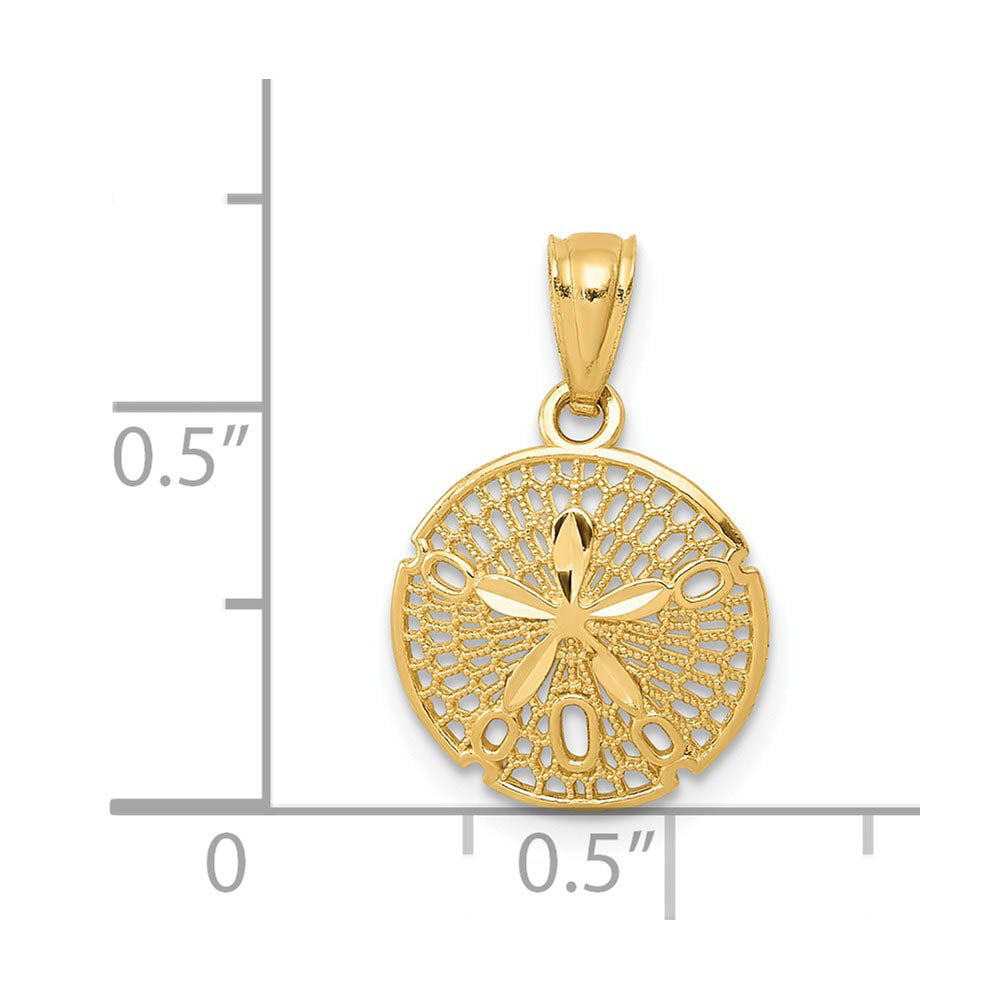 Alternate view of the 14k Yellow Gold Filigree Sand Dollar Pendant, 13mm (1/2 Inch) by The Black Bow Jewelry Co.