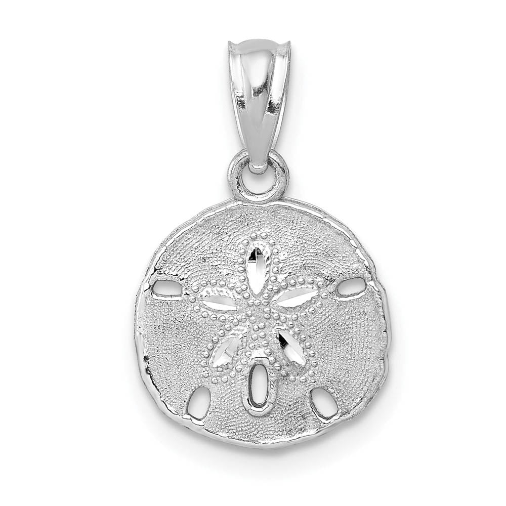 14k Yellow or White Gold Textured Sand Dollar Pendant, 12mm (7/16 In), Item P26820 by The Black Bow Jewelry Co.