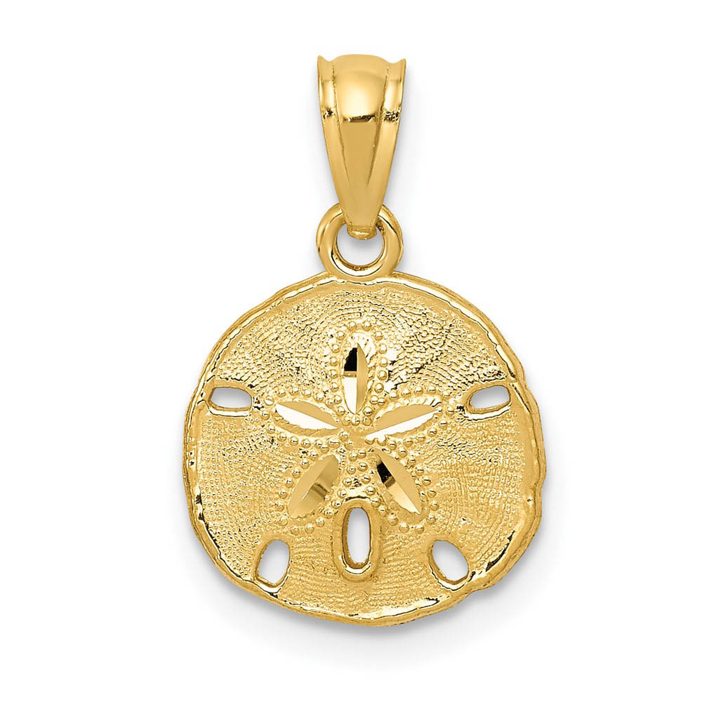 Alternate view of the 14k Yellow or White Gold Textured Sand Dollar Pendant, 12mm (7/16 In) by The Black Bow Jewelry Co.