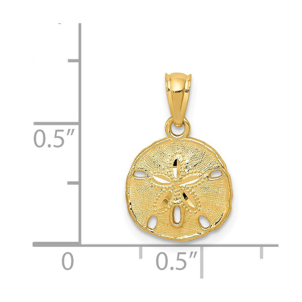Alternate view of the 14k Yellow Gold Textured Sand Dollar Pendant, 12mm (7/16 Inch) by The Black Bow Jewelry Co.