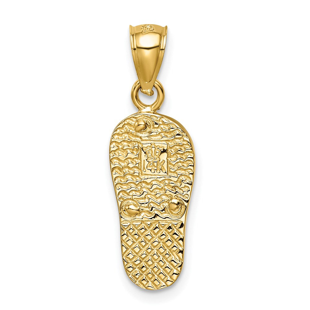 Alternate view of the 14k Yellow Gold and Created White Opal Flip Flop Pendant, 8 x 25mm by The Black Bow Jewelry Co.