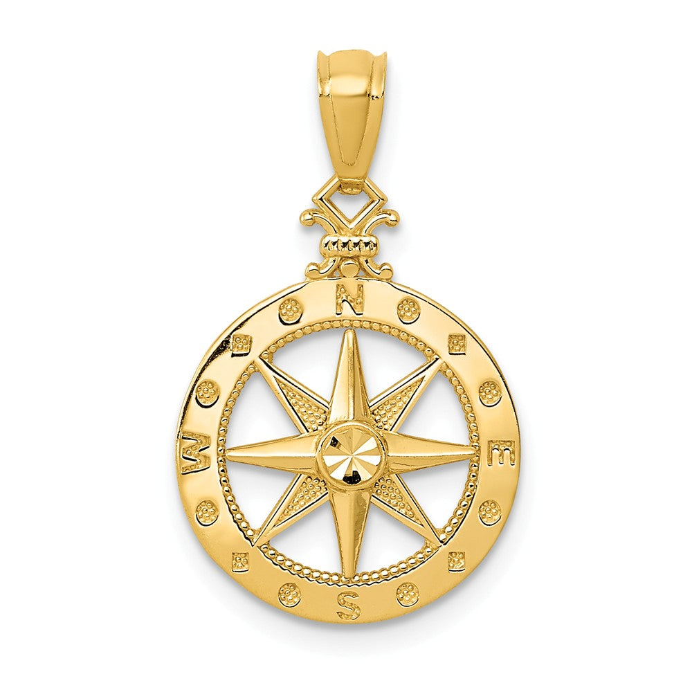 14k Yellow Gold Compass Pendant, 14mm (9/16 Inch), Item P26822-14 by The Black Bow Jewelry Co.