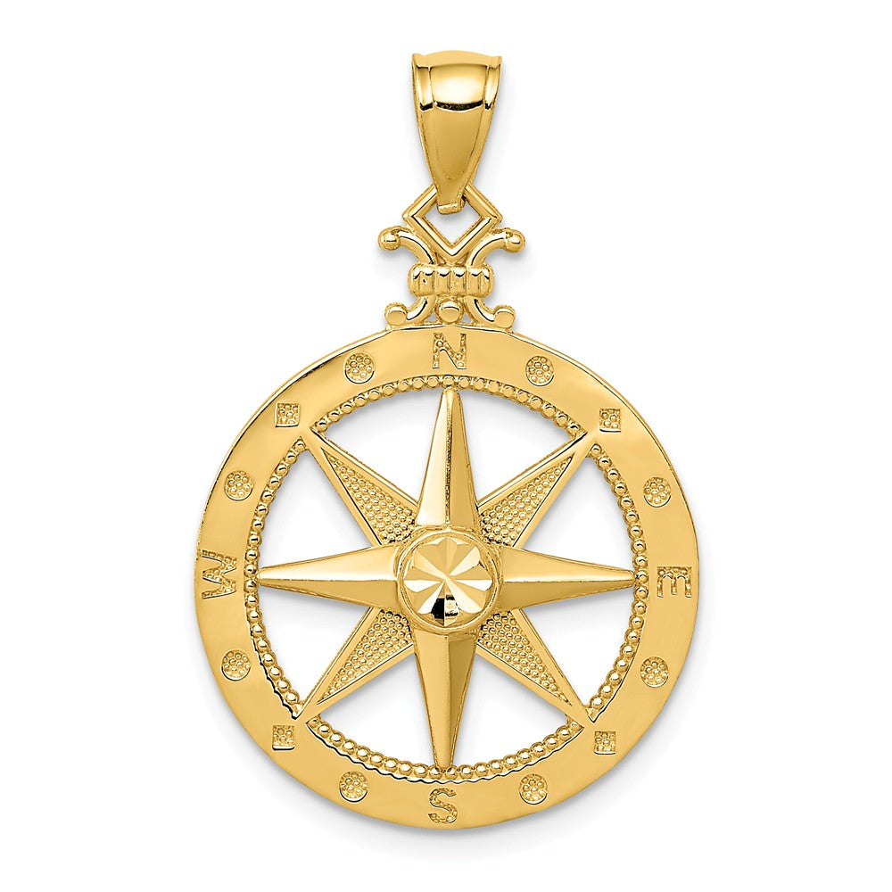 14k Yellow Gold Compass Pendant, 14mm, 20mm or 22mm, Item P26822 by The Black Bow Jewelry Co.