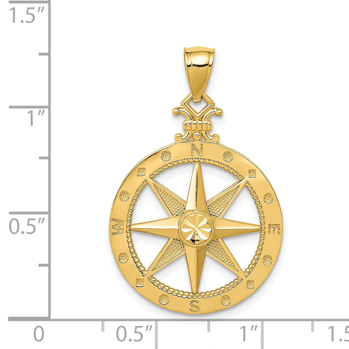 Alternate view of the 14k Yellow Gold Compass Pendant, 14mm, 20mm or 22mm by The Black Bow Jewelry Co.