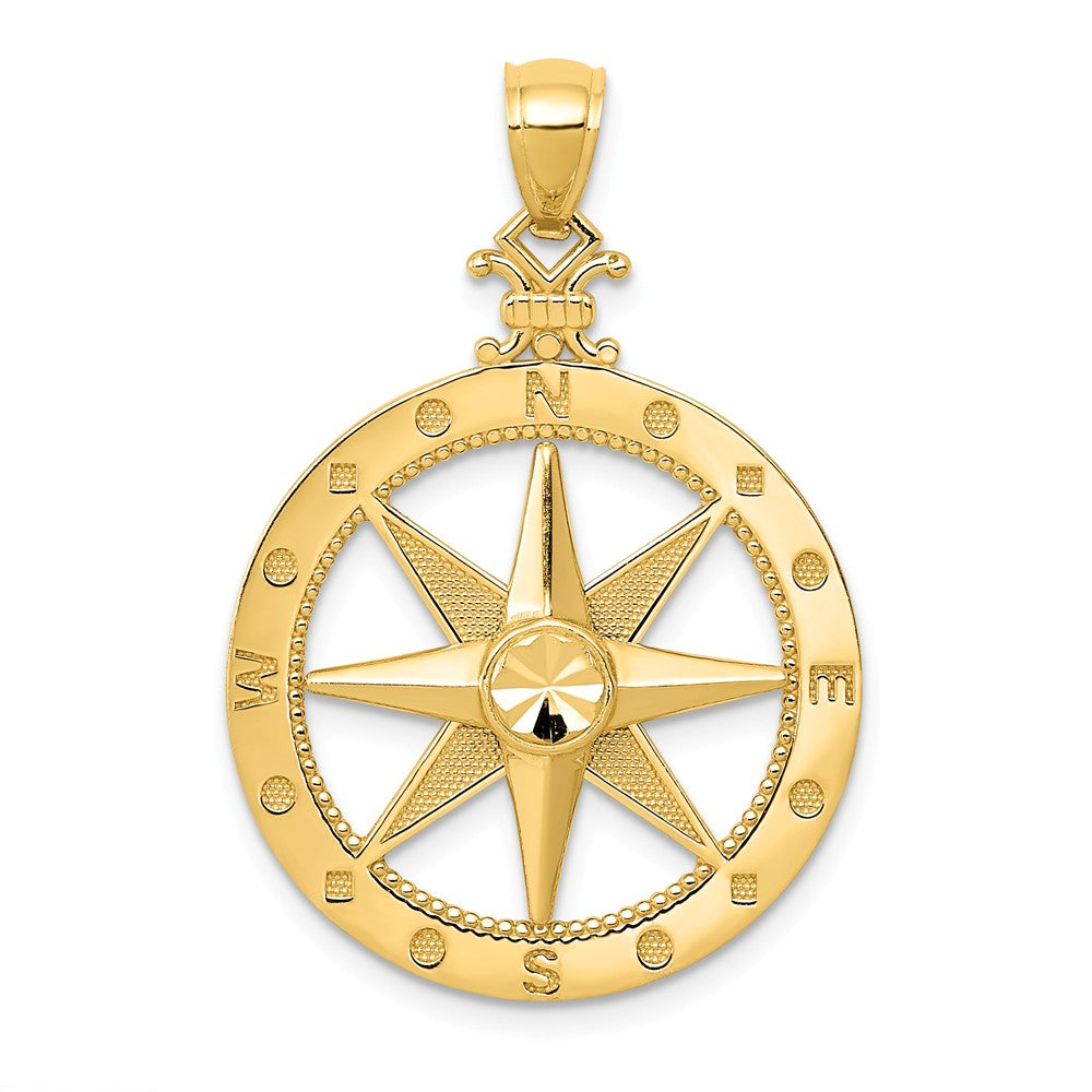 14k Yellow Gold Compass Pendant, 22mm (7/8 Inch), Item P26822-22 by The Black Bow Jewelry Co.