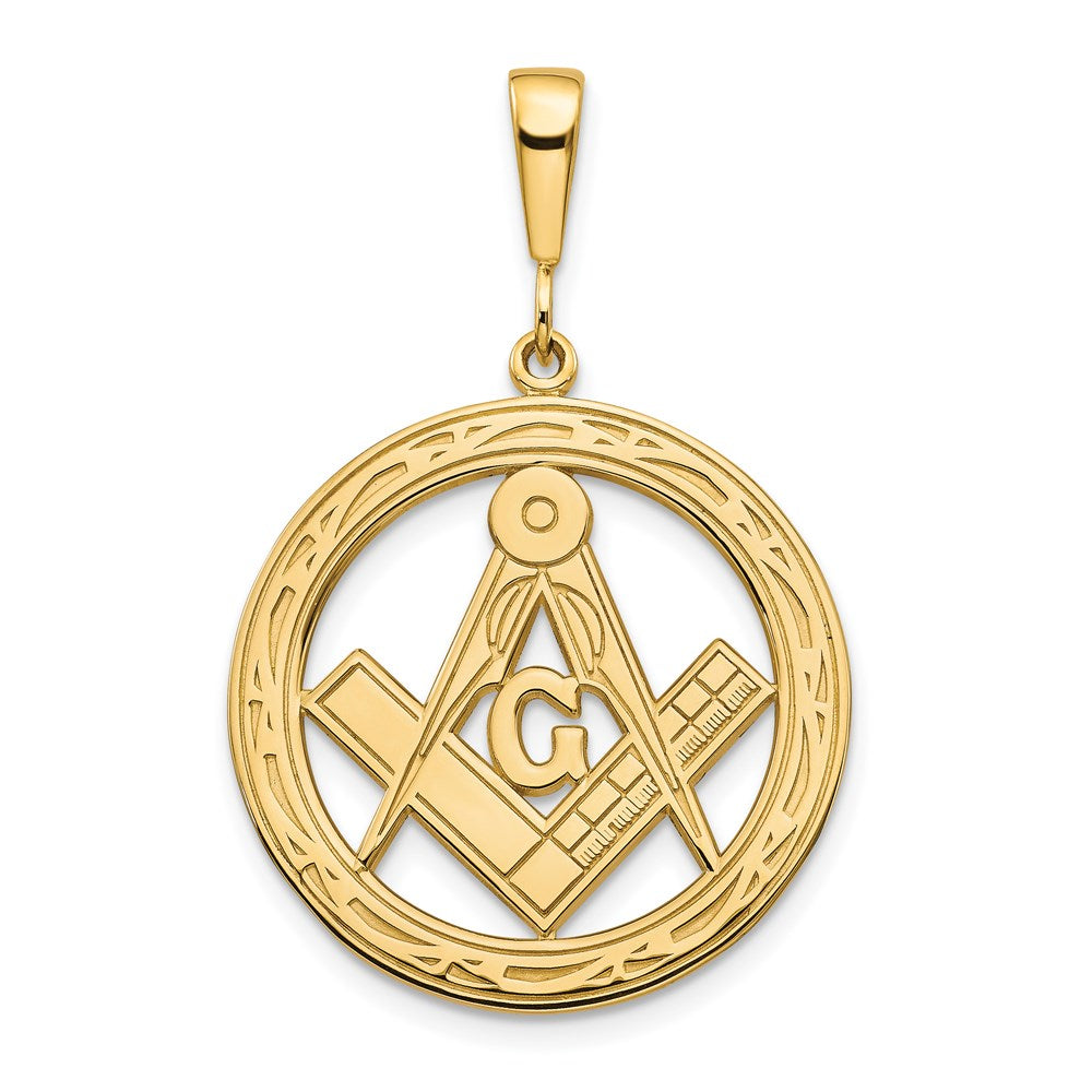 14k Yellow Gold Masonic Circle Pendant, 23mm (7/8 Inch), Item P26823-23 by The Black Bow Jewelry Co.