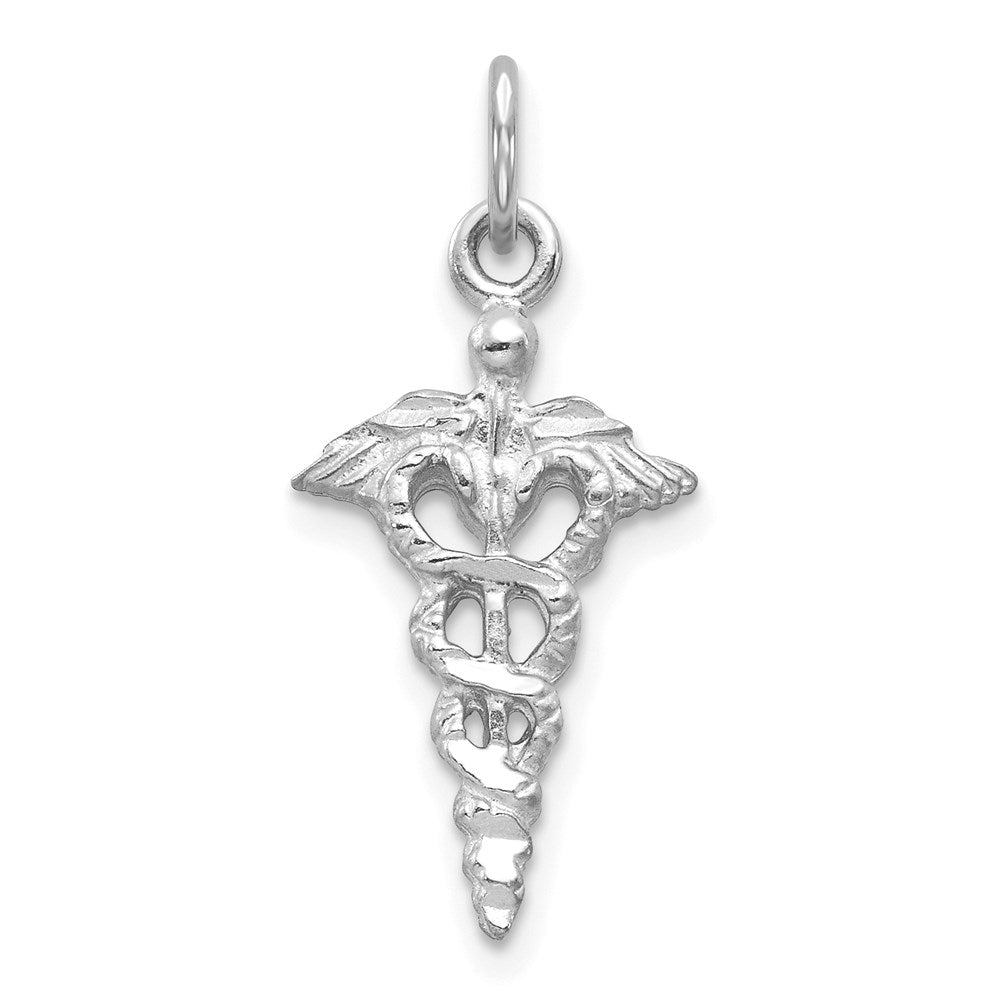 14k Yellow or White Gold 3D Caduceus Charm or Pendant, 11 x 26mm
