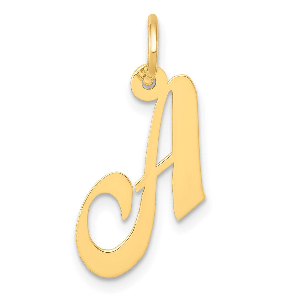 14k Yellow Gold Ella Collection Small Fancy Script Initial Pendant A-W, Item P26829 by The Black Bow Jewelry Co.