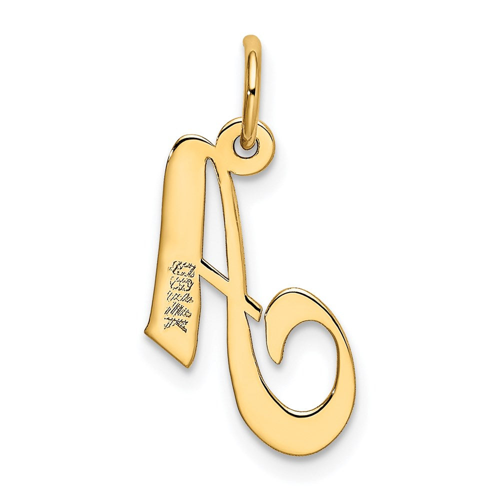 Alternate view of the 14k Yellow Gold, Ella Collection, Small Fancy Script Initial A Pendant by The Black Bow Jewelry Co.
