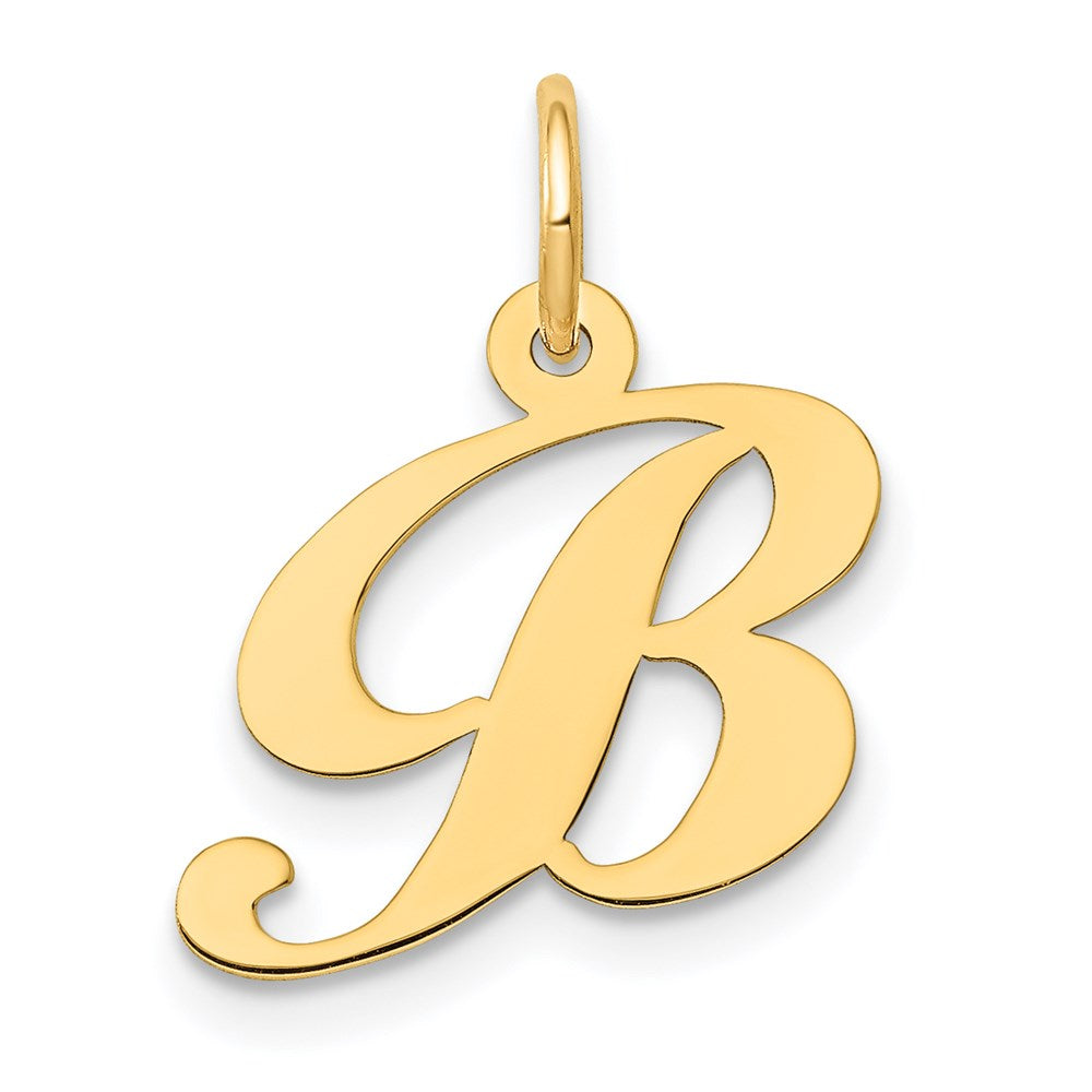 Alternate view of the 14k Yellow Gold Ella Collection Small Fancy Script Initial Pendant A-W by The Black Bow Jewelry Co.