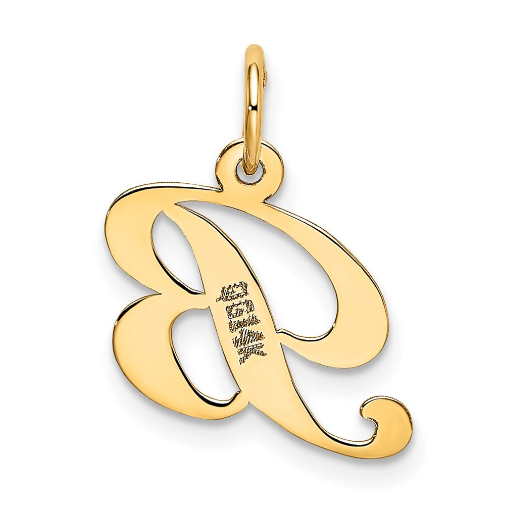 Alternate view of the 14k Yellow Gold, Ella Collection, Small Fancy Script Initial B Pendant by The Black Bow Jewelry Co.
