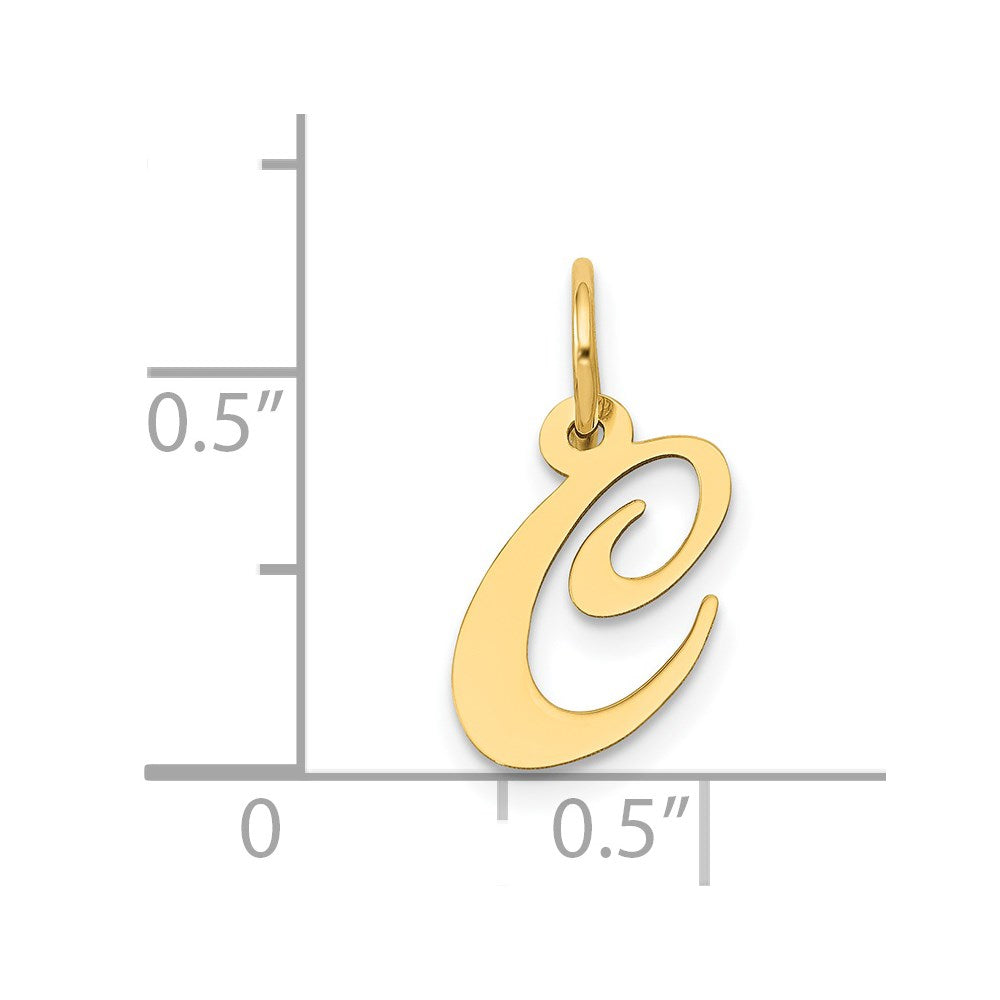 Alternate view of the 14k Yellow Gold, Ella Collection, Small Fancy Script Initial C Pendant by The Black Bow Jewelry Co.