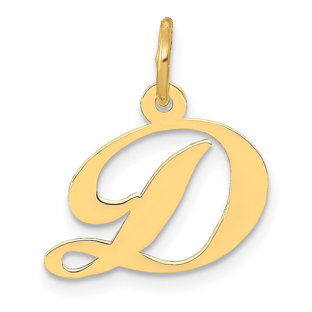 14k Yellow Gold, Ella Collection, Small Fancy Script Initial D Pendant, Item P26829-D by The Black Bow Jewelry Co.