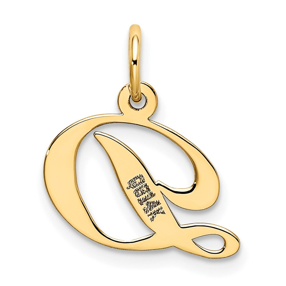 Alternate view of the 14k Yellow Gold, Ella Collection, Small Fancy Script Initial D Pendant by The Black Bow Jewelry Co.
