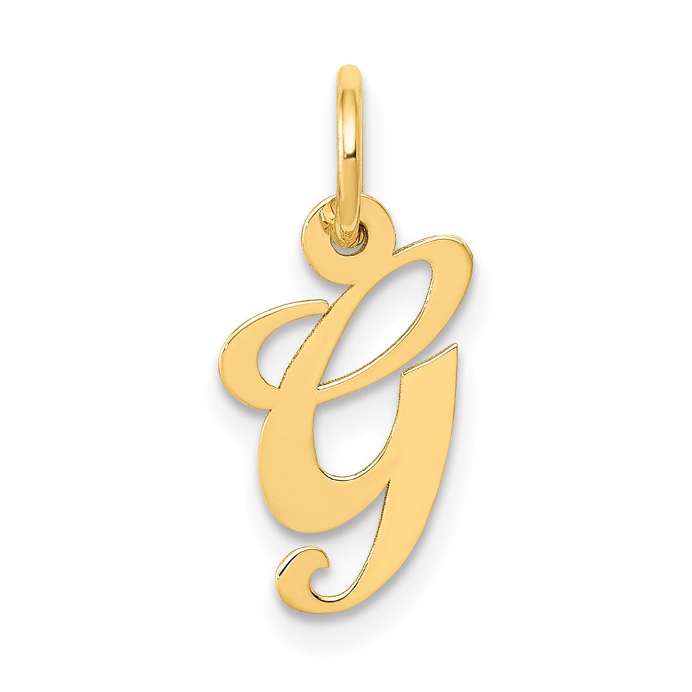 14k Yellow Gold, Ella Collection, Small Fancy Script Initial G Pendant, Item P26829-G by The Black Bow Jewelry Co.