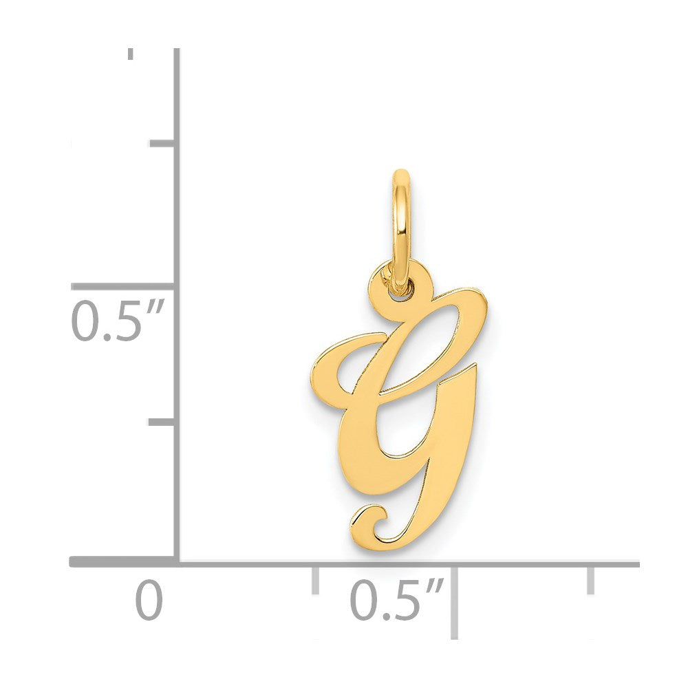 Alternate view of the 14k Yellow Gold, Ella Collection, Small Fancy Script Initial G Pendant by The Black Bow Jewelry Co.