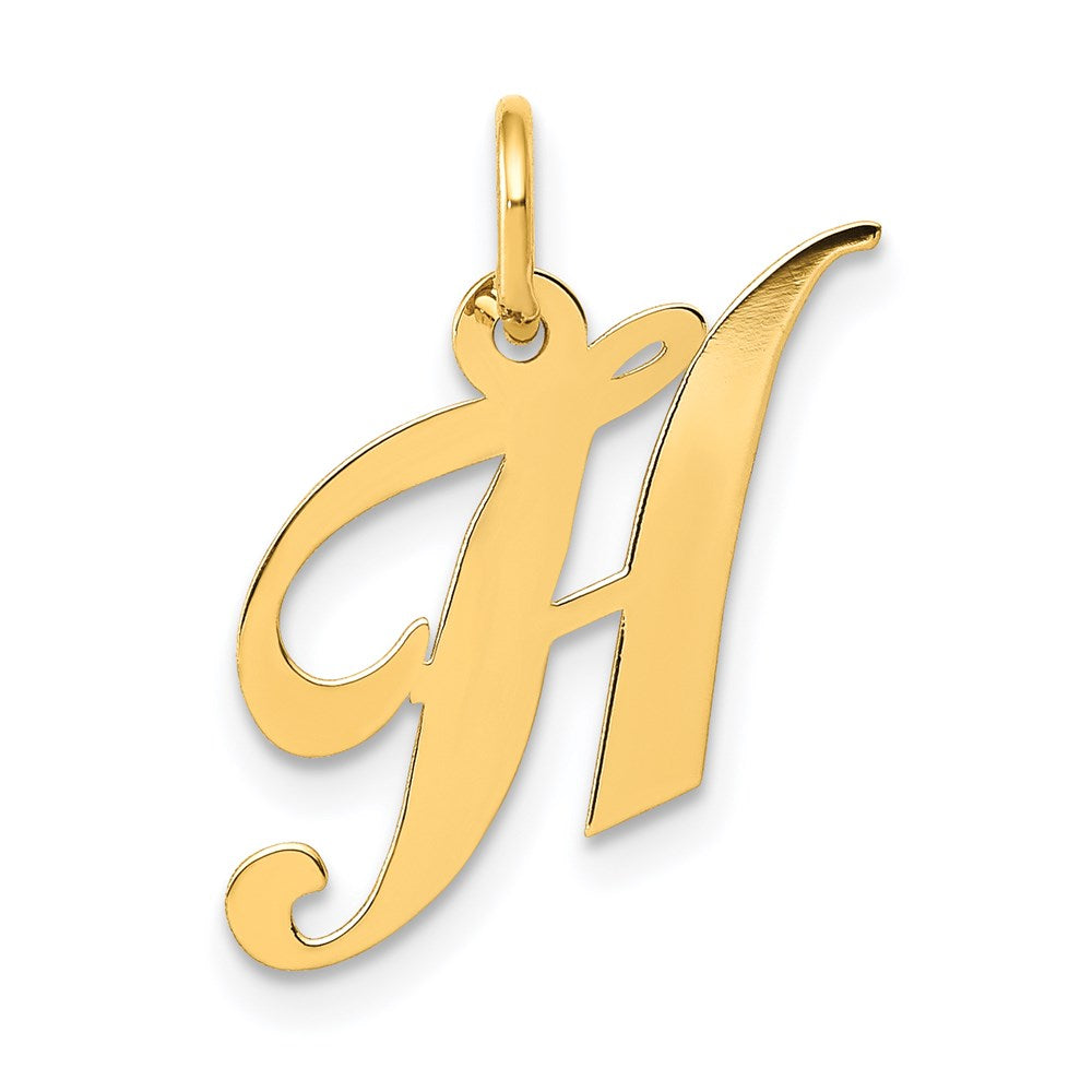 14k Yellow Gold, Ella Collection, Small Fancy Script Initial H Pendant, Item P26829-H by The Black Bow Jewelry Co.
