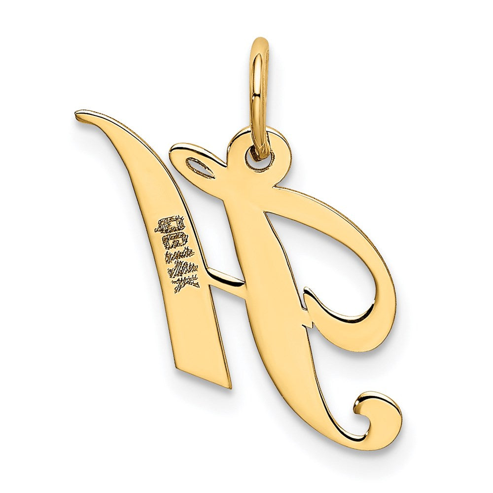 Alternate view of the 14k Yellow Gold, Ella Collection, Small Fancy Script Initial H Pendant by The Black Bow Jewelry Co.