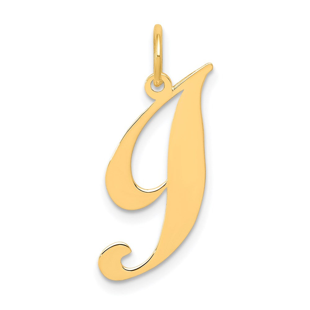 14k Yellow Gold, Ella Collection, Small Fancy Script Initial I Pendant, Item P26829-I by The Black Bow Jewelry Co.