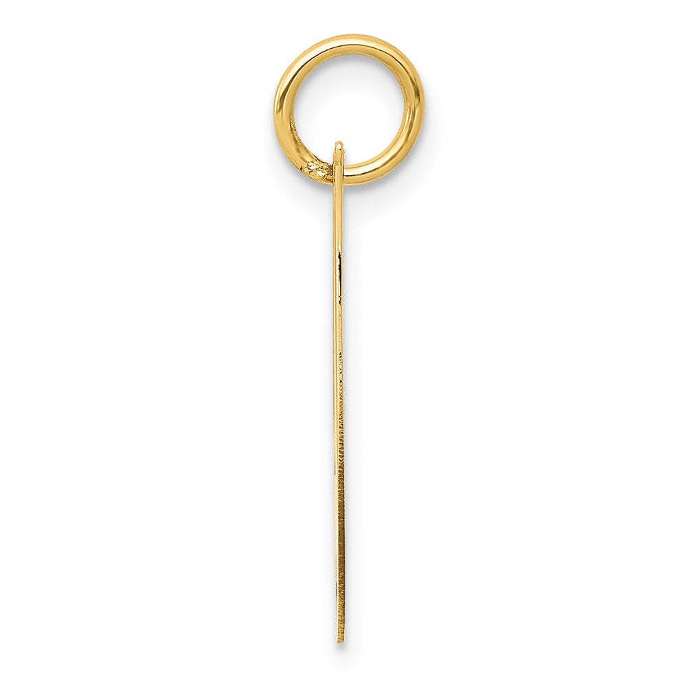 Alternate view of the 14k Yellow Gold, Ella Collection, Small Fancy Script Initial I Pendant by The Black Bow Jewelry Co.