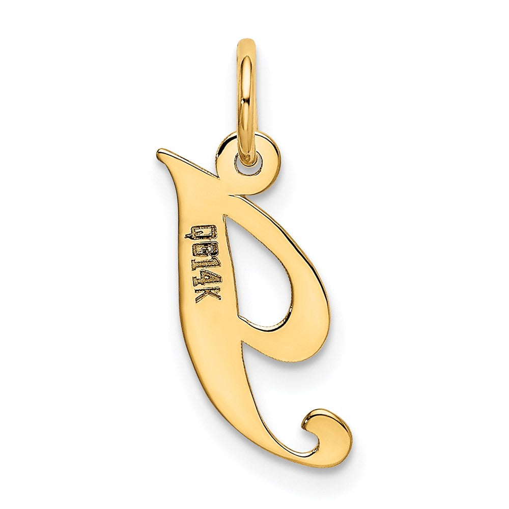 Alternate view of the 14k Yellow Gold, Ella Collection, Small Fancy Script Initial I Pendant by The Black Bow Jewelry Co.