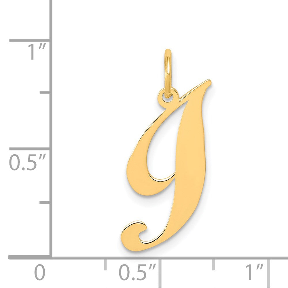 Alternate view of the 14k Yellow Gold, Ella Collection, Small Fancy Script Initial I Pendant by The Black Bow Jewelry Co.