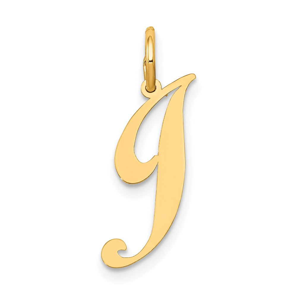 14k Yellow Gold, Ella Collection, Small Fancy Script Initial J Pendant, Item P26829-J by The Black Bow Jewelry Co.
