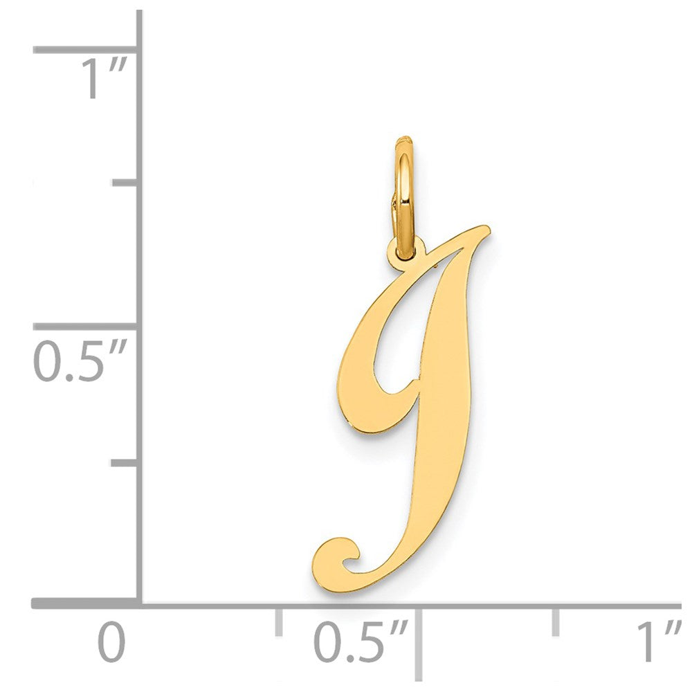 Alternate view of the 14k Yellow Gold, Ella Collection, Small Fancy Script Initial J Pendant by The Black Bow Jewelry Co.