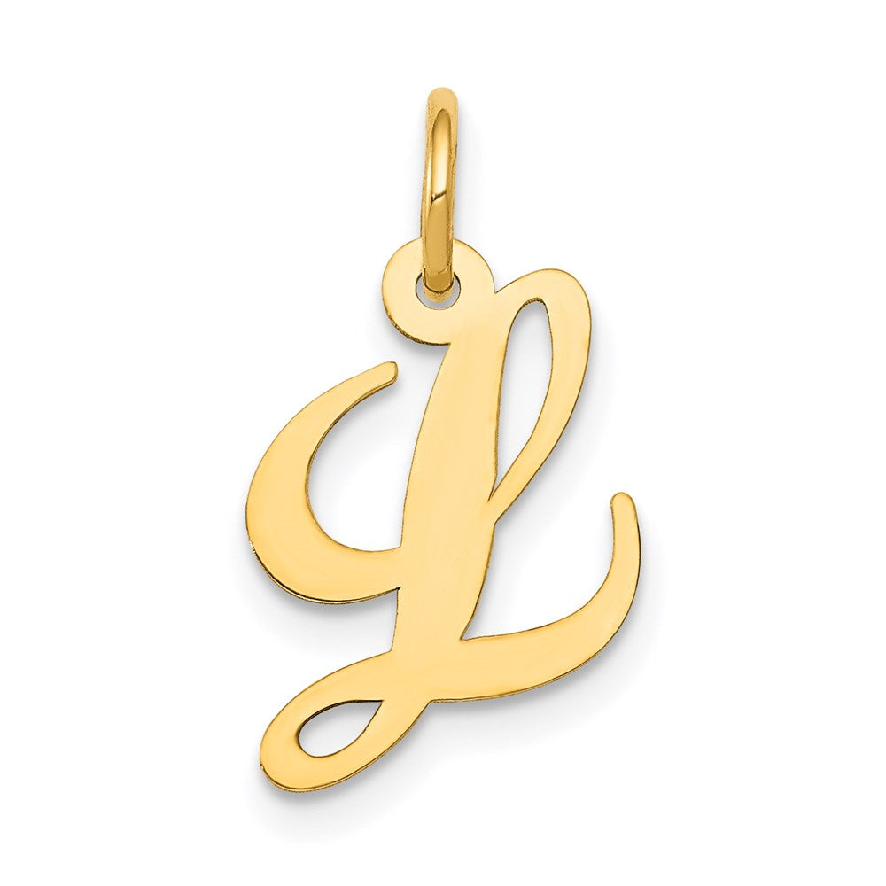14k Yellow Gold, Ella Collection, Small Fancy Script Initial L Pendant, Item P26829-L by The Black Bow Jewelry Co.