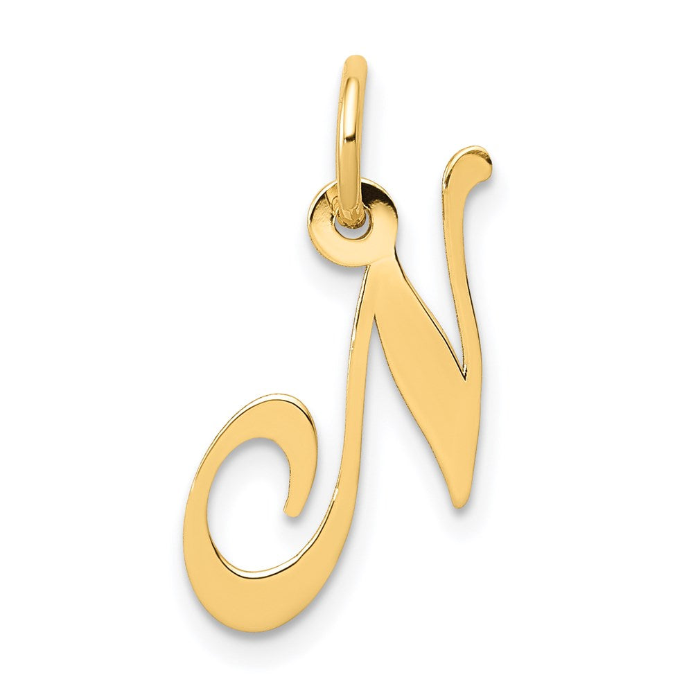 14k Yellow Gold, Ella Collection, Small Fancy Script Initial N Pendant, Item P26829-N by The Black Bow Jewelry Co.