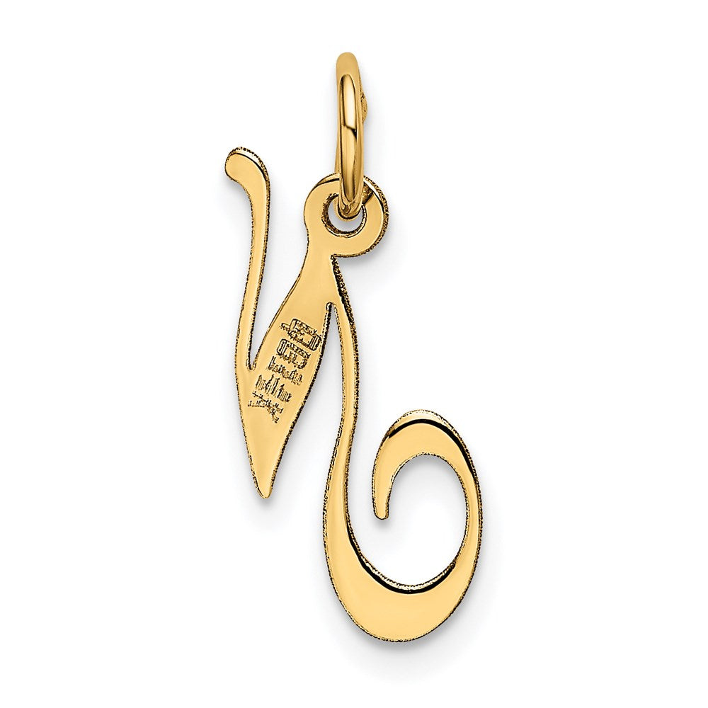 Alternate view of the 14k Yellow Gold, Ella Collection, Small Fancy Script Initial N Pendant by The Black Bow Jewelry Co.
