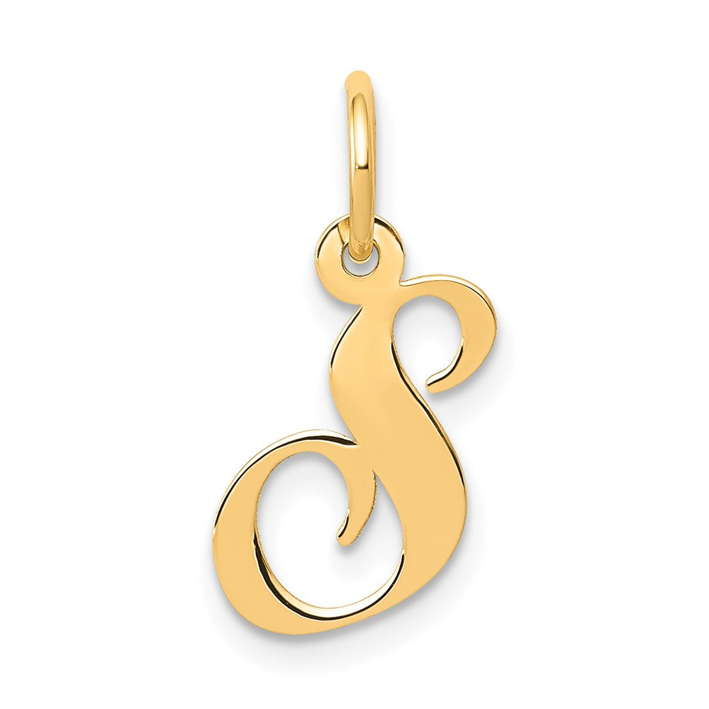 14k Yellow Gold, Ella Collection, Small Fancy Script Initial S Pendant, Item P26829-S by The Black Bow Jewelry Co.