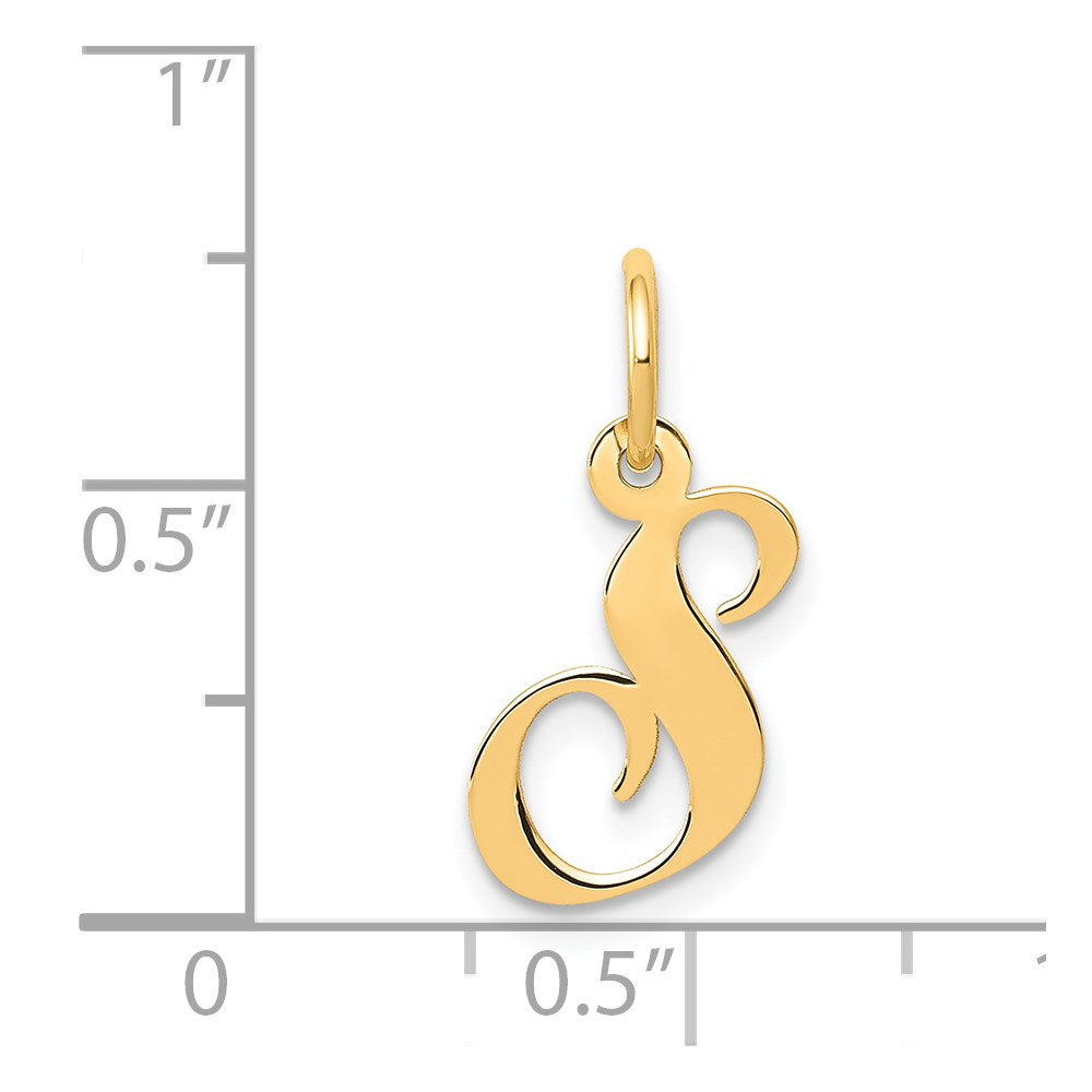 Alternate view of the 14k Yellow Gold, Ella Collection, Small Fancy Script Initial S Pendant by The Black Bow Jewelry Co.