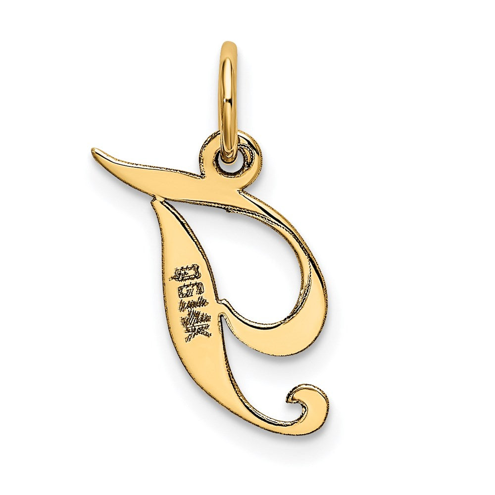 Alternate view of the 14k Yellow Gold, Ella Collection, Small Fancy Script Initial T Pendant by The Black Bow Jewelry Co.