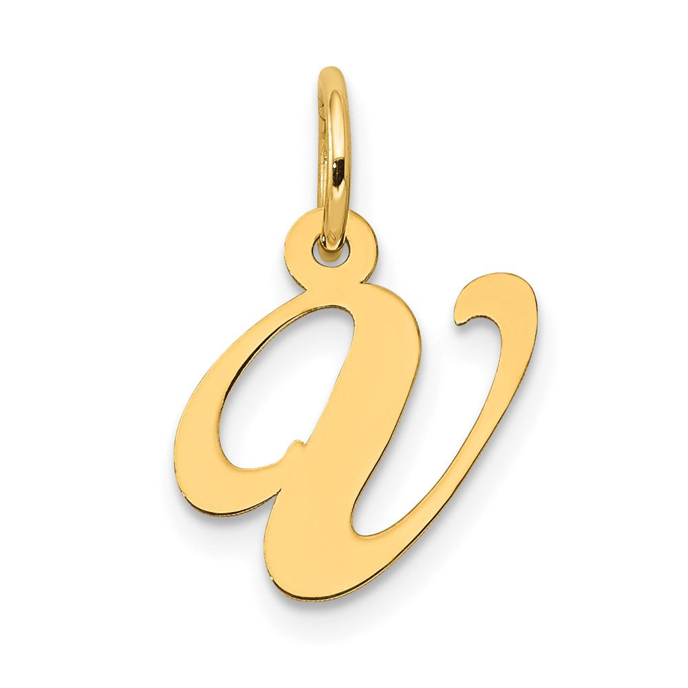 14k Yellow Gold, Ella Collection, Small Fancy Script Initial V Pendant, Item P26829-V by The Black Bow Jewelry Co.