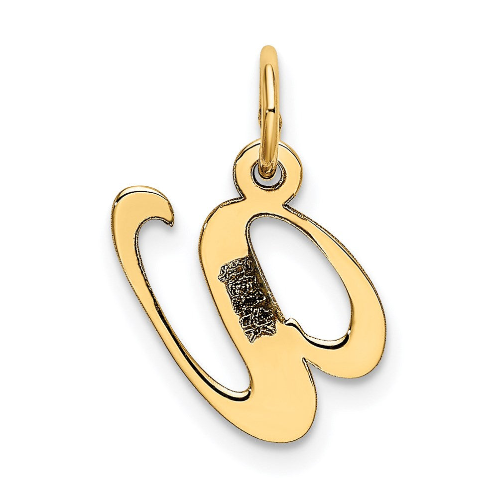 Alternate view of the 14k Yellow Gold, Ella Collection, Small Fancy Script Initial V Pendant by The Black Bow Jewelry Co.