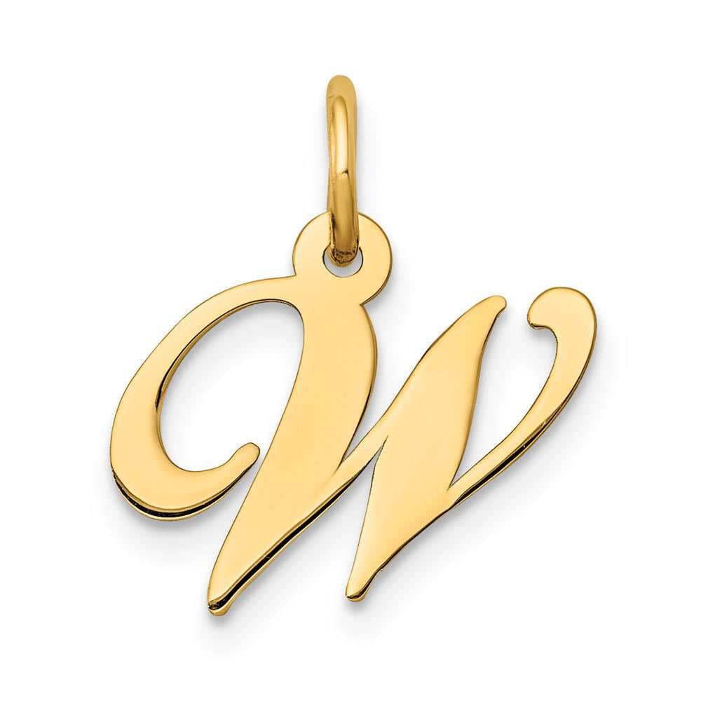 14k Yellow Gold, Ella Collection, Small Fancy Script Initial W Pendant, Item P26829-W by The Black Bow Jewelry Co.