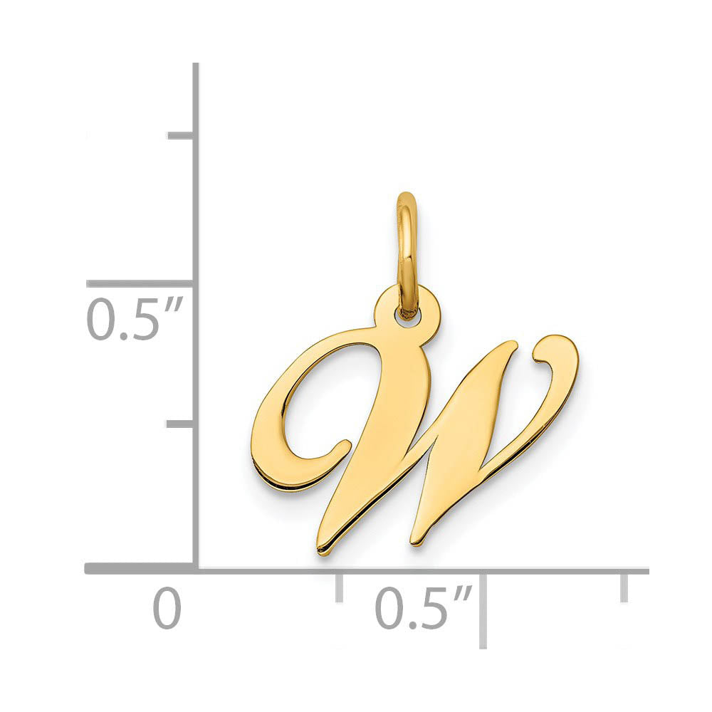 Alternate view of the 14k Yellow Gold, Ella Collection, Small Fancy Script Initial W Pendant by The Black Bow Jewelry Co.