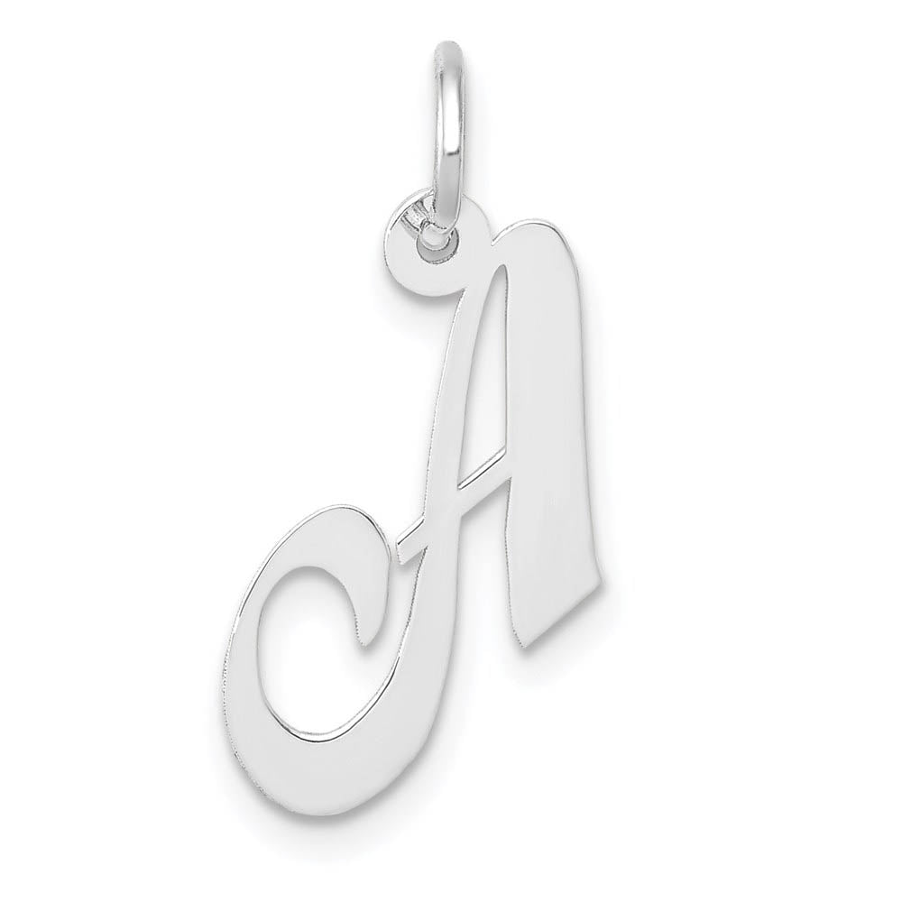 14k White Gold Ella Collection Small Fancy Script Initial Pendant A-W, Item P26830 by The Black Bow Jewelry Co.