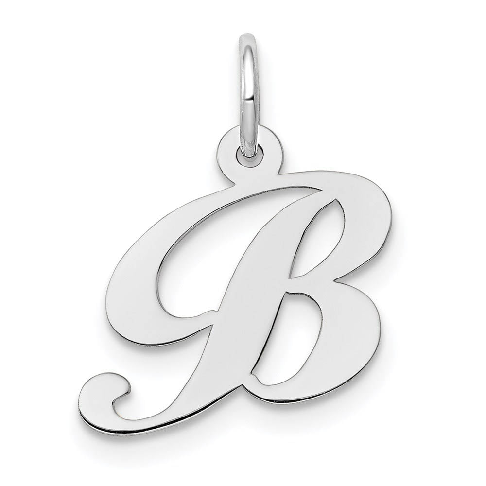 14k White Gold, Ella Collection, Small Fancy Script Initial B Pendant, Item P26830-B by The Black Bow Jewelry Co.