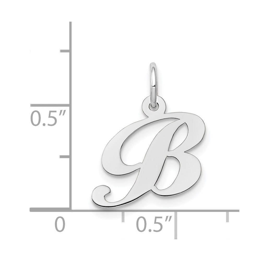 Alternate view of the 14k White Gold, Ella Collection, Small Fancy Script Initial B Pendant by The Black Bow Jewelry Co.