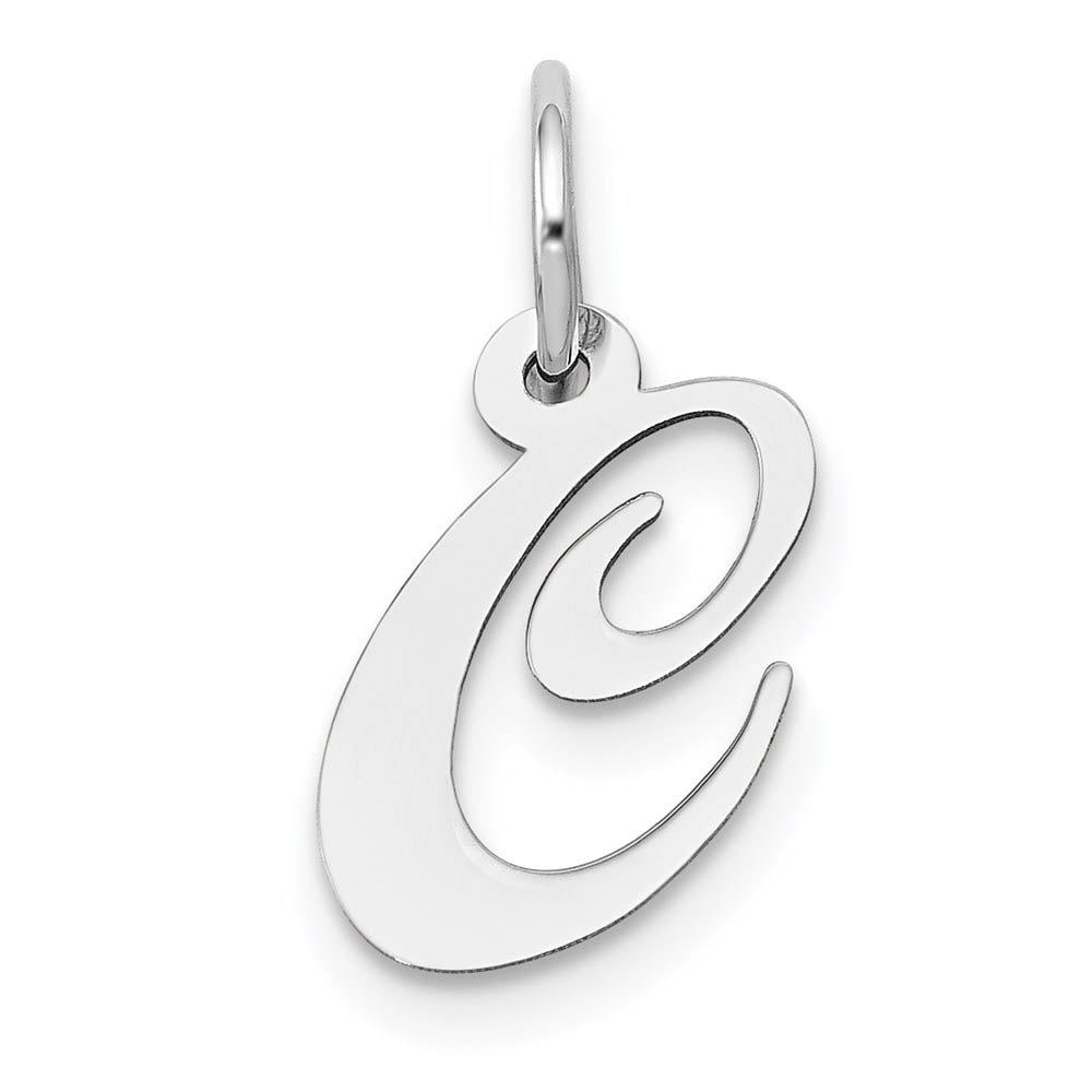 Alternate view of the 14k White Gold Ella Collection Small Fancy Script Initial Pendant A-W by The Black Bow Jewelry Co.