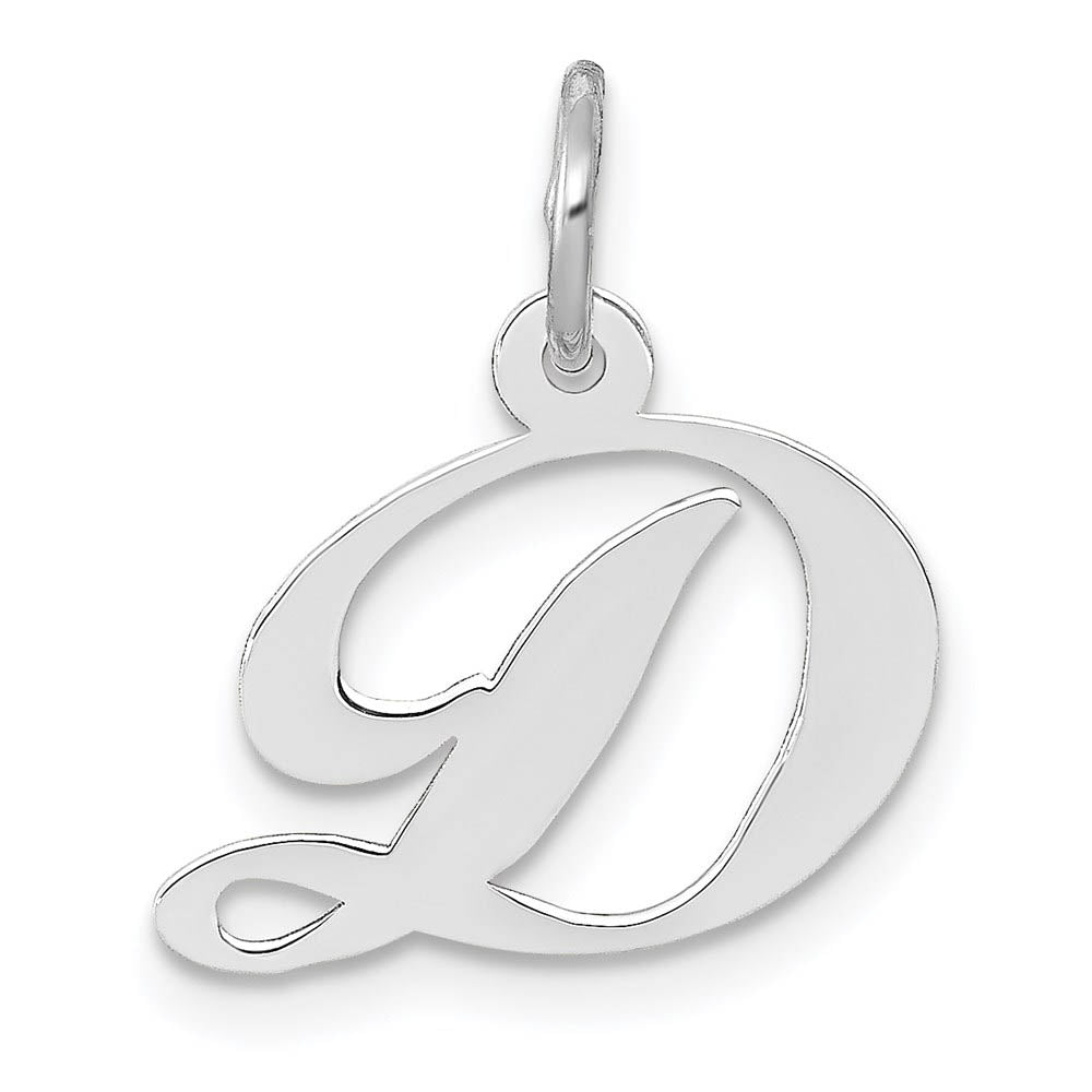 14k White Gold, Ella Collection, Small Fancy Script Initial D Pendant, Item P26830-D by The Black Bow Jewelry Co.