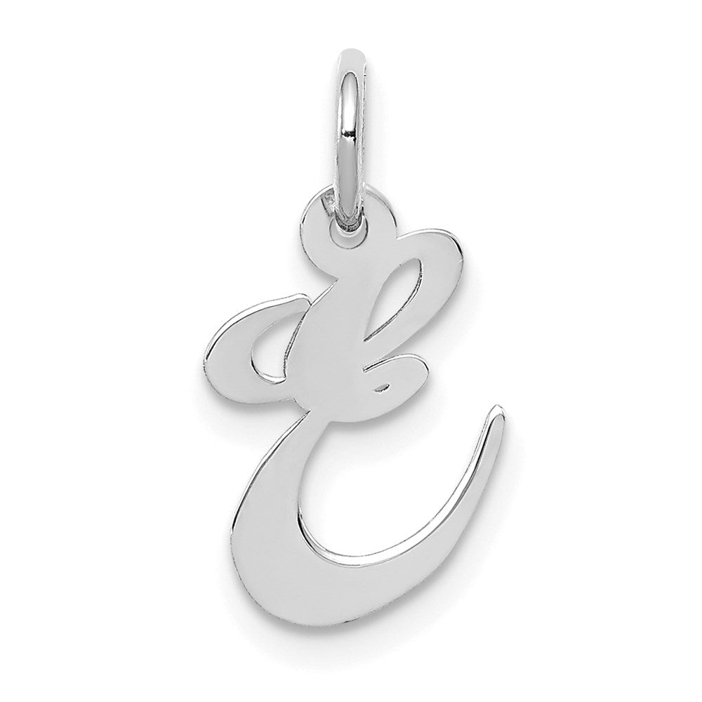 14k White Gold, Ella Collection, Small Fancy Script Initial E Pendant, Item P26830-E by The Black Bow Jewelry Co.