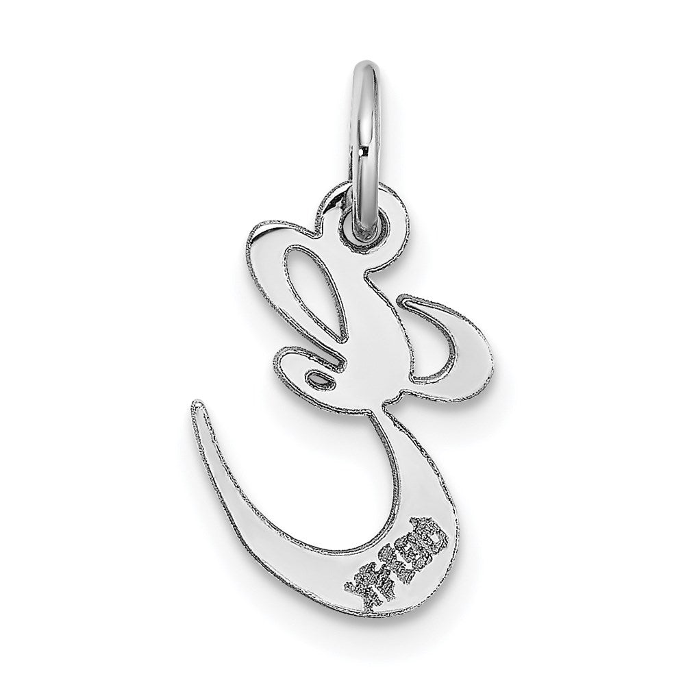Alternate view of the 14k White Gold, Ella Collection, Small Fancy Script Initial E Pendant by The Black Bow Jewelry Co.