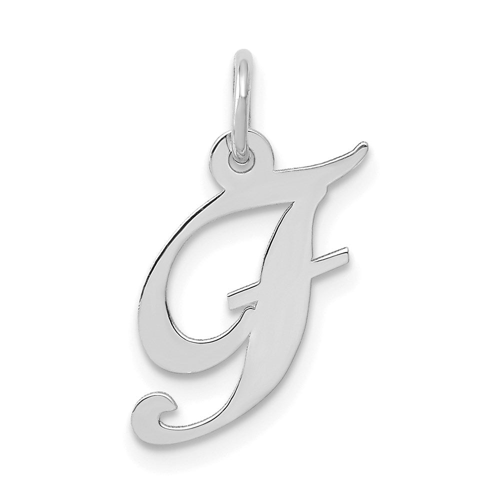14k White Gold, Ella Collection, Small Fancy Script Initial F Pendant, Item P26830-F by The Black Bow Jewelry Co.