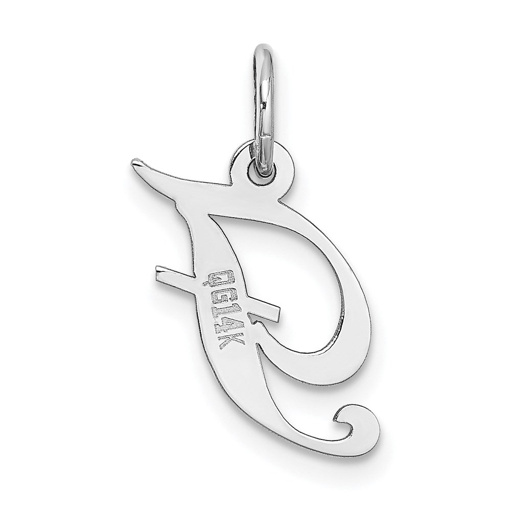 Alternate view of the 14k White Gold, Ella Collection, Small Fancy Script Initial F Pendant by The Black Bow Jewelry Co.