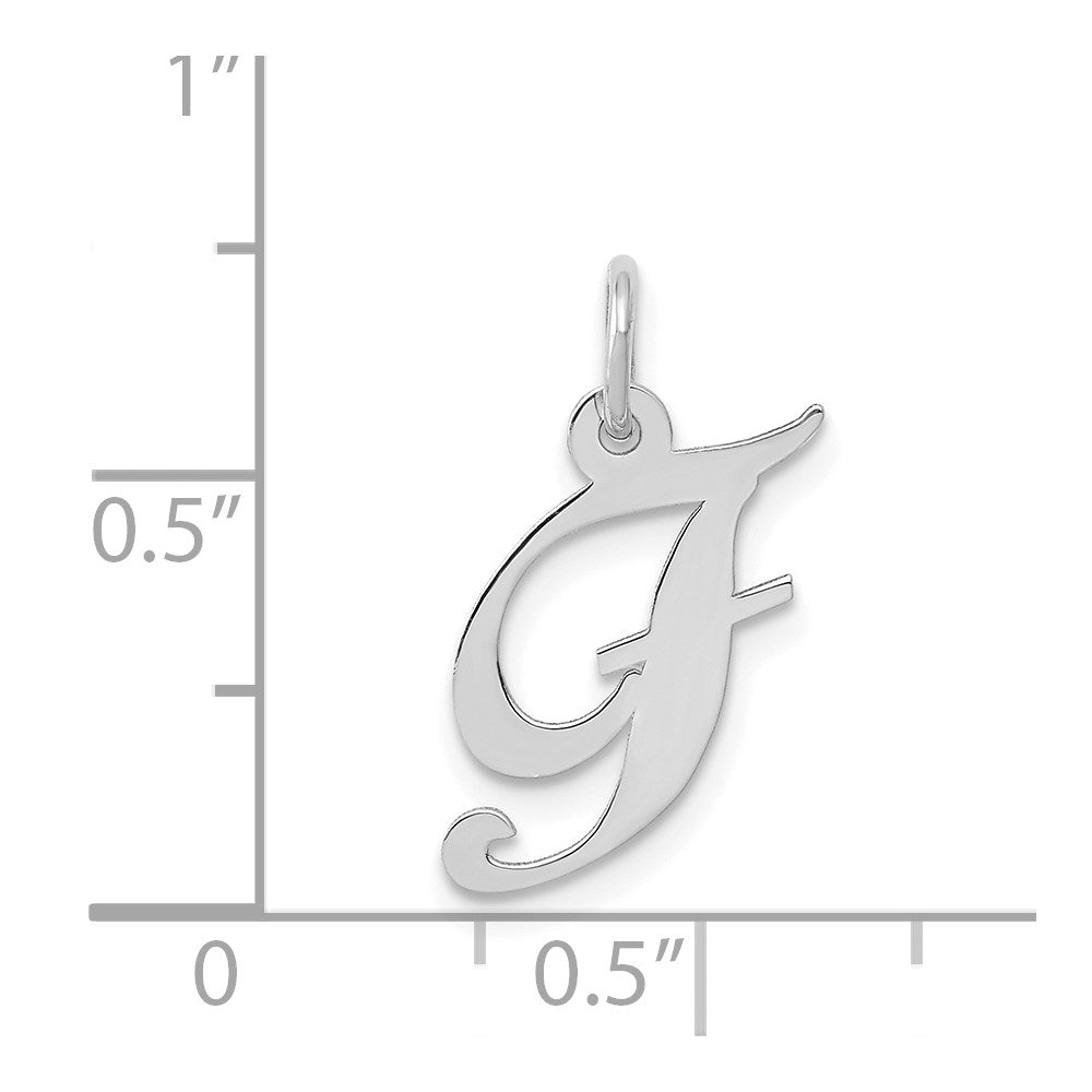 Alternate view of the 14k White Gold, Ella Collection, Small Fancy Script Initial F Pendant by The Black Bow Jewelry Co.